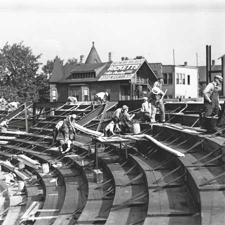 Wrigley Field bleacher construction in centerfield in 1937